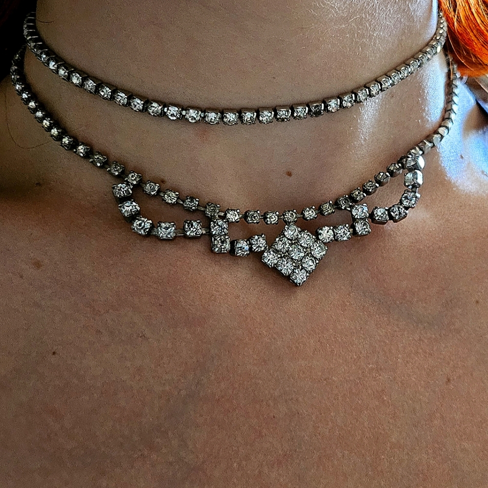 Vintage 1940s Rhinestones Princess Cut Necklace 1950s 1960s